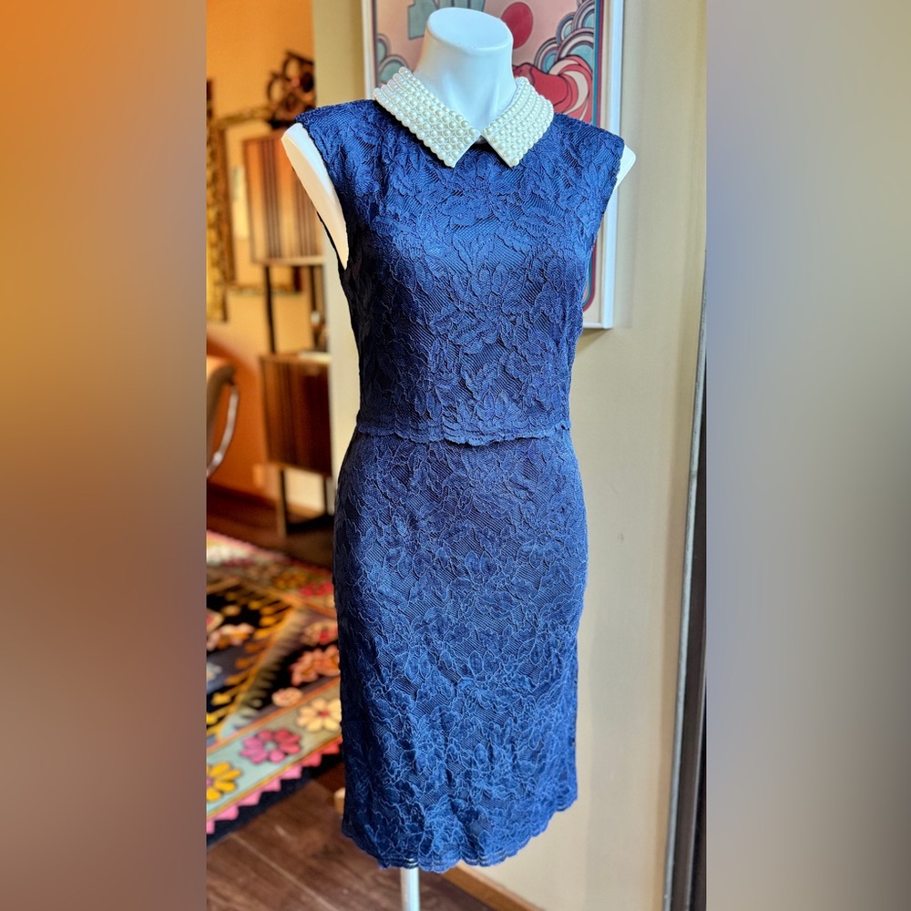 Betsey Johnson Midnight Blue Lace Dress with Classic Pearl Collar